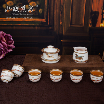 欧式高档骨瓷功夫茶具套装 景德镇陶瓷盖碗杯子 商务结婚送礼品