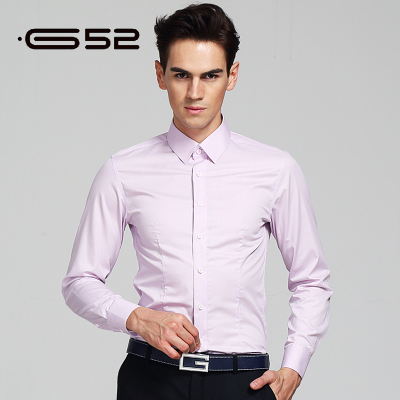 乔治白G52衬衫男长袖修身韩版S小领免烫纯色青年丝光棉打底衬衣