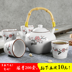 韩日式茶具家用陶瓷套装侧把壶提梁壶和风手绘釉下彩茶杯茶壶滤网