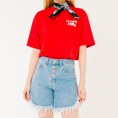 夏装新款韩国ulzzang红色简约印花字母t恤bf风宽松短袖女上衣潮
