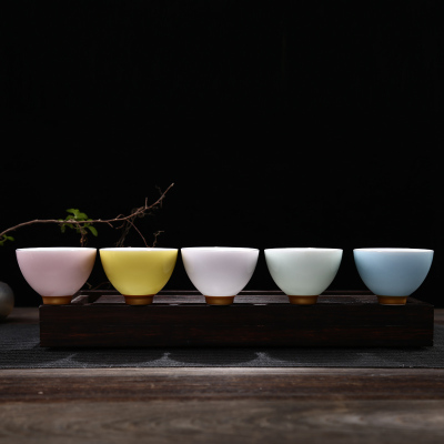 七彩虹之恋陶瓷器茶杯品茗杯茶盏薄胎彩色装描金礼盒瓷透明主人杯