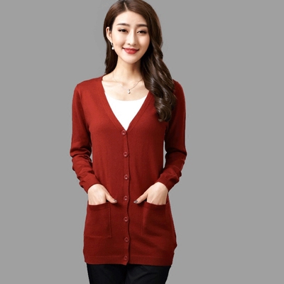 职业阿玛施特2017春新款韩版中长款羊毛针织开衫修身百搭针织外套