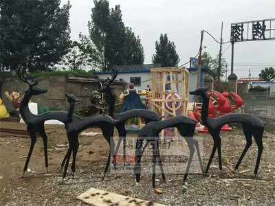 玻璃钢抽象仿铜鹿雕塑户外园林小鹿动物雕塑树脂商业街家居摆件