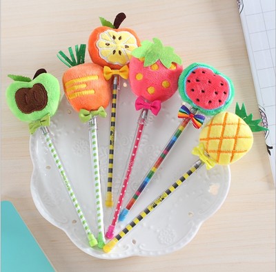 韩国文具可爱水果毛球中性笔 毛绒蓬蓬笔创意水笔学生用品
