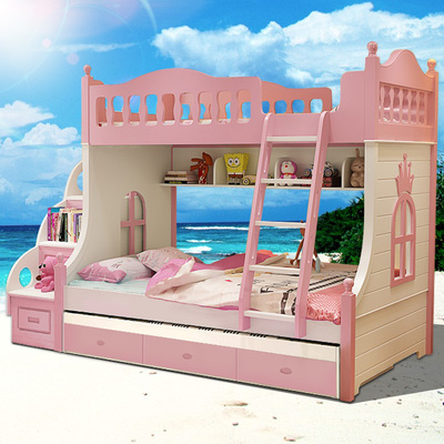 儿童床高低床双层床粉色上下床女孩床 上下铺多功能组合床实木床