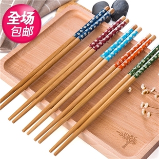 1398 居家天然樱花竹筷子家用筷子环保筷子实木筷子尖头长筷子