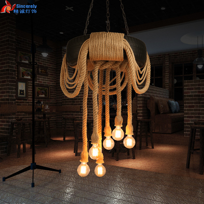 美式乡村麻绳工业复古车轮胎吊灯餐厅个性酒吧咖啡厅创意loft灯具