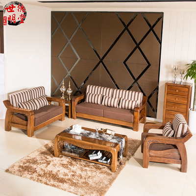 榆木沙发全实木现代中式沙发组合客厅家具厚重款俄罗斯老榆木沙发