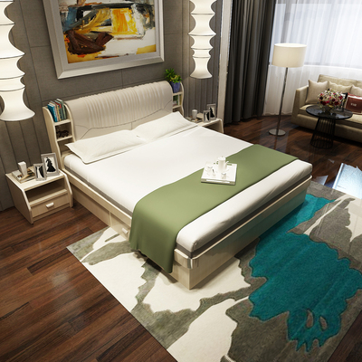 板式床双人床白色简约现代1.8/5米高箱床储物床气动收纳婚床特价