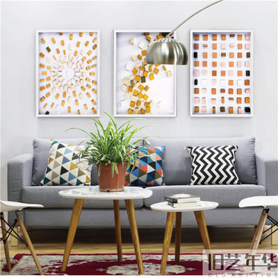 立体画实物装置挂画现代空间客厅沙发玄关卧室色彩木块简洁装饰画