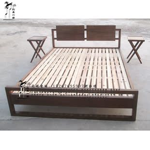 卧室家具老榆木现代简约全实木双人床经济型老人床1.5 1.8m定制