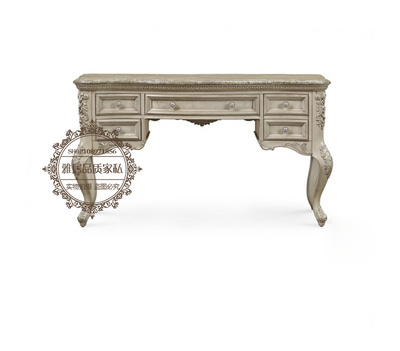 美式实木书桌欧式橡木雕花书房写字桌法式复古做旧办公桌梳妆桌