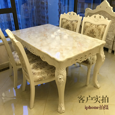 欧式餐桌椅组合大理石实木雕花镂空象牙白长方形饭桌简欧餐6人4人