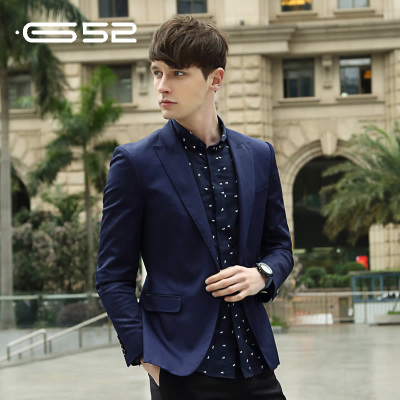 乔治白G52西装蓝色春季品牌外套修身韩版纯色休闲潮男士小西服