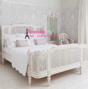 美式乡村卧室实木象牙白藤艺床欧式设计师1.8米公主床2米创意婚床