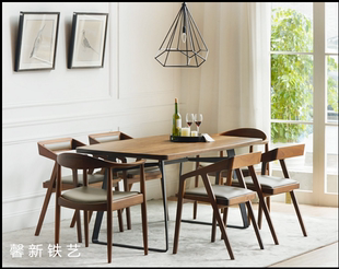 美式复古铁艺餐桌宜家现代简约办公桌家用饭桌复古美式餐桌餐厅桌