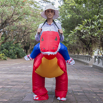红色恐龙充气服搞笑动物坐骑行走摇头表演服公司学校cos道具服饰