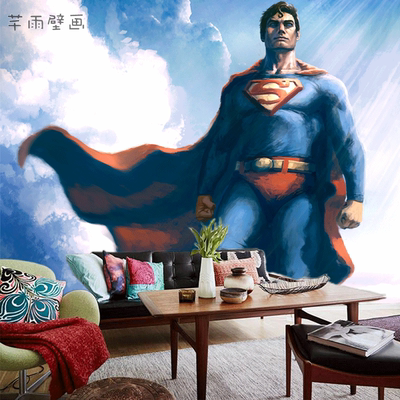 3D漫威电影墙纸超级英雄定制各种人物背景墙壁画手绘超人健身墙纸