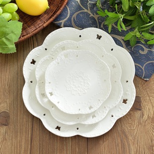 欧式陶瓷水果盘纯白色浮雕婚庆三层蛋糕盘多层西餐盘家用点心盘子