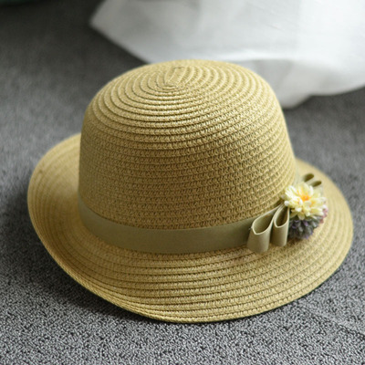 韩版文艺清新小帽沿花朵草帽半卷边优雅接头防晒帽出游海边沙滩帽