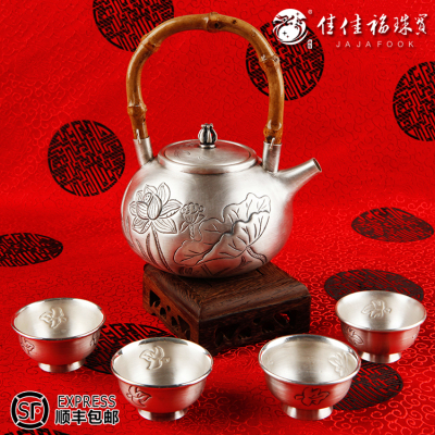 正品纯银茶壶煮水烧水壶定制纯手工一张打泡茶足银壶茶具茶杯套装