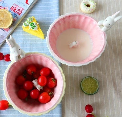 景德镇陶瓷沙拉碗 可爱碗中兔子甜品沙拉碗 零食碗陶瓷水果米饭碗