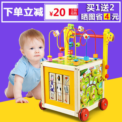 婴儿玩具宝宝学步车 多功能防侧翻木质百宝箱儿童手推车0-1-3一岁