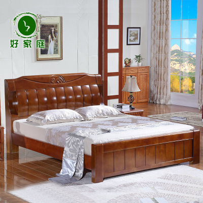 全实木床双人床简约现代1.8米储物高箱床1.5米高档中式橡木床婚床