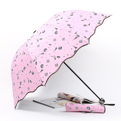 太阳伞韩国防晒防紫外线黑胶晴雨伞两用折叠女士遮阳伞创意三折伞