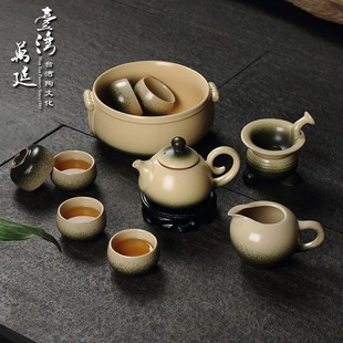 台湾粗陶复古功夫茶具茶洗套装陶土茶壶盖碗窑变日式特价家用礼品