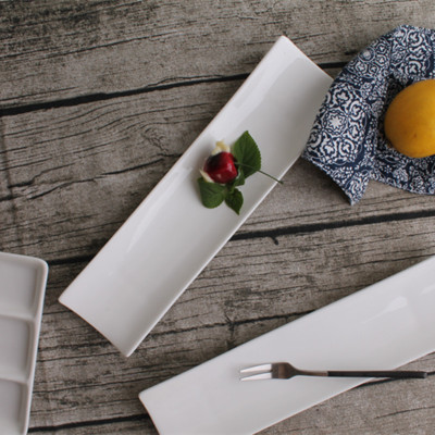纯白陶瓷盘子西餐盘创意日式寿司料理长方条盘甜点蛋糕盘日式餐具