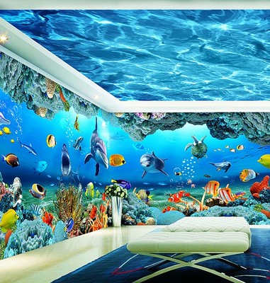 海洋海底世界主题馆3D背景墙纸客厅休闲吧环保防水无纺布壁纸壁画