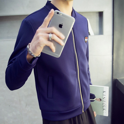 2016秋季新款青少年纯色针织夹克学生休闲外套薄款立领韩版棒球服