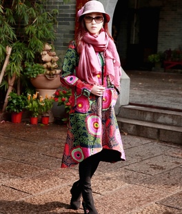 中国风文艺范复古风秋冬新款 民族风中长款加厚加绒风衣外套女装
