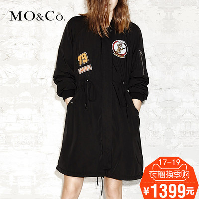 2015秋冬新款MOCo立领老虎图案单侧拉链装饰中长款外套MA153COD08