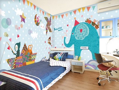 大型壁画3D墙纸客厅卧室儿童房卡通动物吊顶壁纸立体大象星空墙布