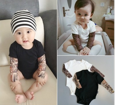 辰辰妈婴童装新生儿男女宝宝花臂婴儿服纹身假两件爬服T恤防晒