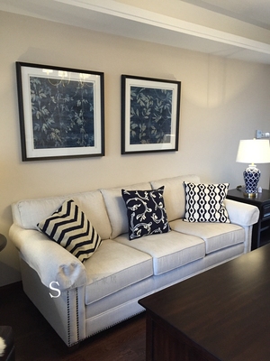 HH风格美式家具 Bauer客厅实木布艺三人沙发 美式三人休闲皮沙发