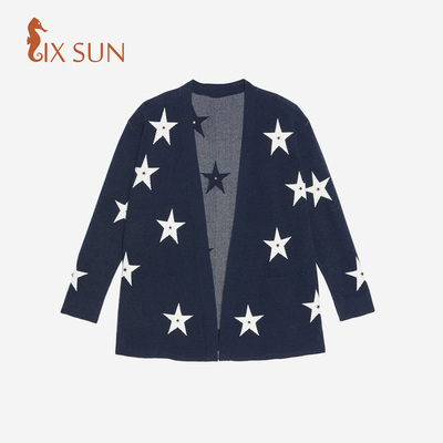 法国S家 2017春夏新款星星铆钉珠图案针织外套开衫女装 同款上衣
