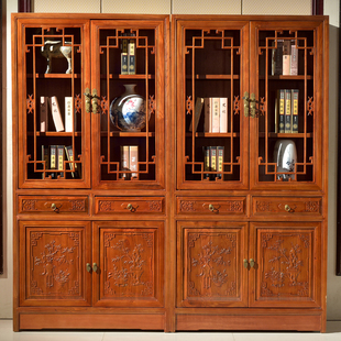书柜 实木中式书柜带门组装全实木复古书柜木质书架收纳储物柜