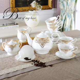 多喜家陶瓷咖啡杯套装 欧式15头咖啡杯碟壶套装 英式下午茶红茶具
