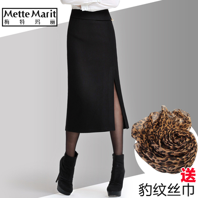 2016秋冬新款黑色开叉半身长裙中长款弹力包臀裙修身显瘦一步裙女