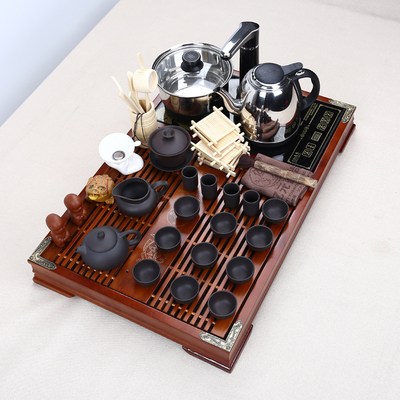 茶具套装功夫茶具四合一电磁炉茶壶紫砂家用陶瓷实木茶盘整套特价