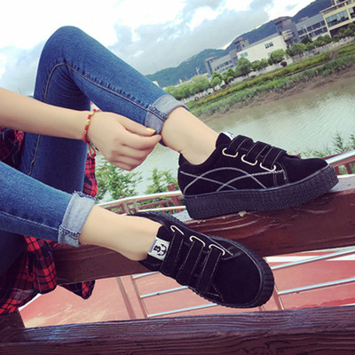 韩版新款原宿平底魔术贴单鞋女学生运动鞋懒人板鞋内增高休闲女鞋