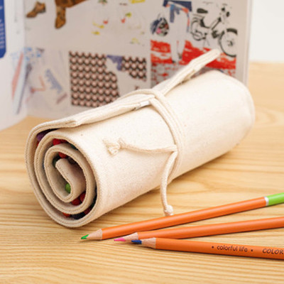 学生布艺手工笔帘纯白色复古彩铅笔袋大容量收纳36/48/72孔笔卷
