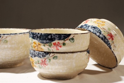 雪花釉 7寸韩式横纹碗 家用清新陶瓷釉下彩餐具 汤碗 面碗米饭碗