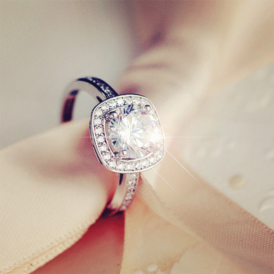 JZ202 公主方韩国微镶饰品超闪方钻锆石仿真结婚钻石戒指 指环
