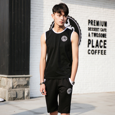 2016夏季新款五分裤 青少年韩版运动套装 男士休闲短裤纯色跑步服