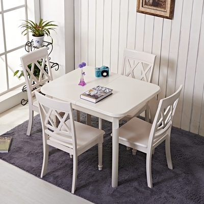 实木可折叠伸缩小户型餐桌椅组合田园白色饭桌子现代简约餐台宜家