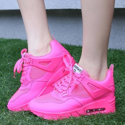 韩国ulzzang厚底休闲运动鞋女鞋内增高骚粉色气垫学生跑步鞋潮